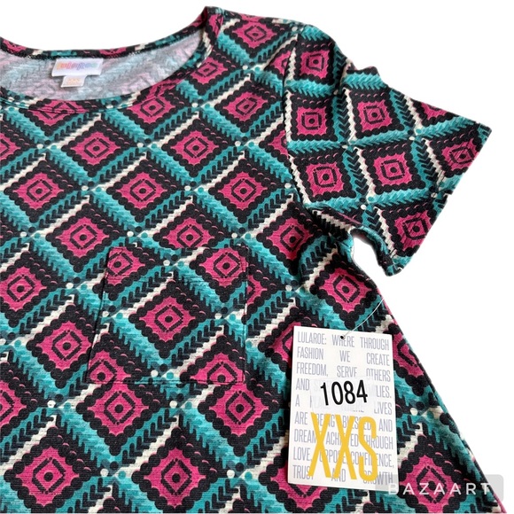 XXS LuLaRoe Carly Dress | Pink and Teal | NWT - Picture 3 of 4